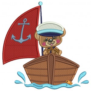 Bear Sailor On The Boat WIth Anchor Filled Machine Embroidery Design Digitized Pattern